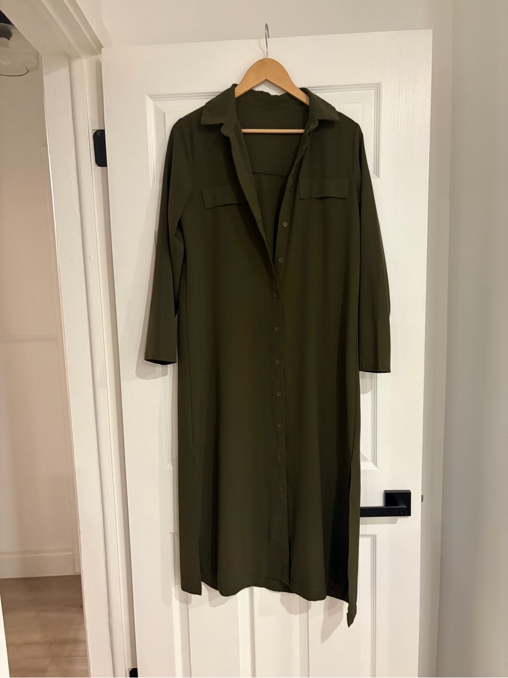 Olive Green Button-Front Shirt Dress